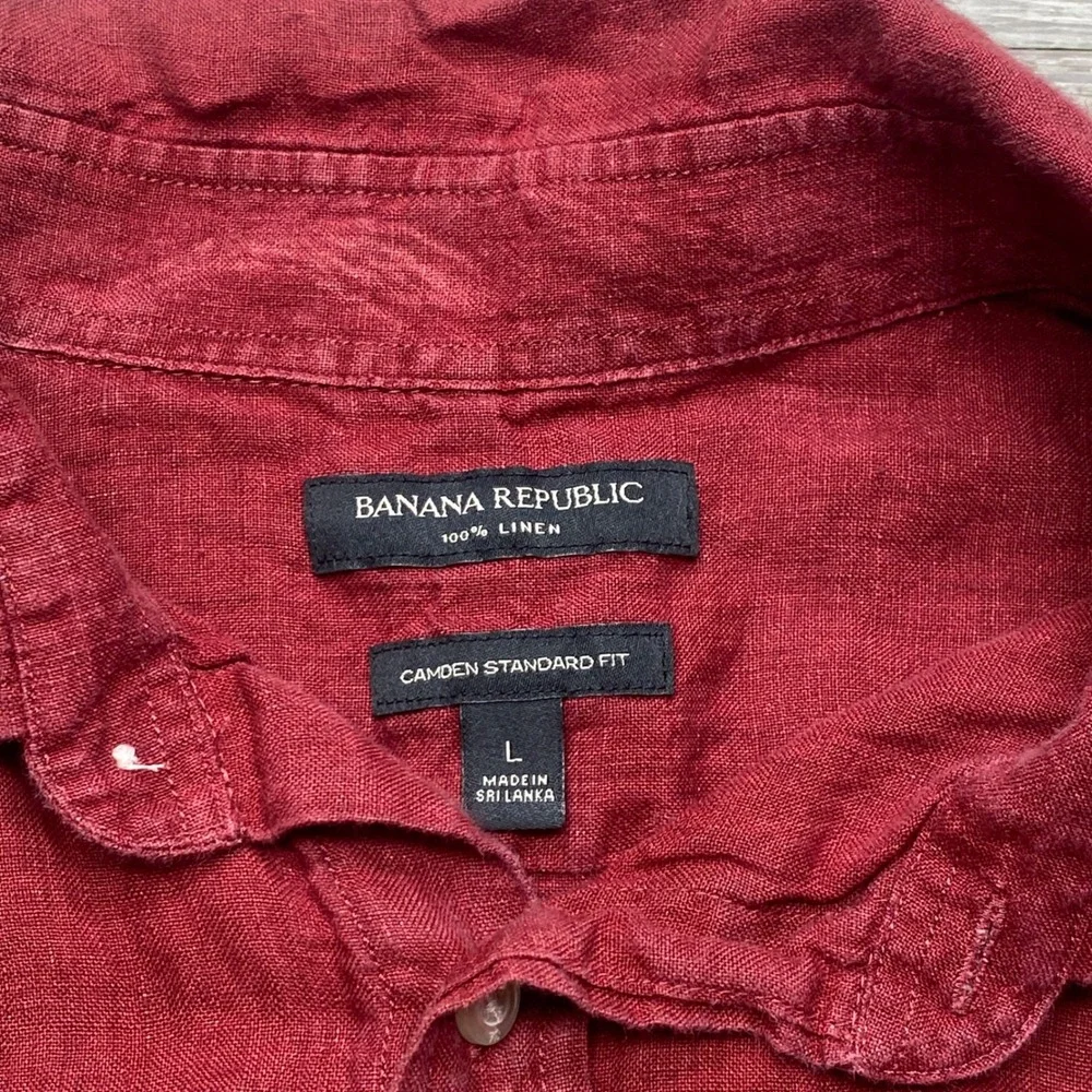 Banana Republic 100% Linen Shirt Mens L Red Short Sleeve Camden Standard Fit